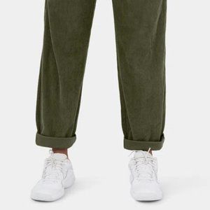 HALARA: Mid Rise Button Zipper Side Pocket Corduroy Casual Pants - Olive Green